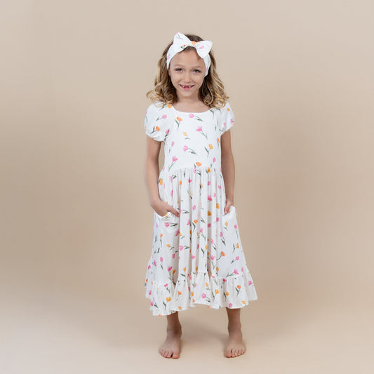 Puff Sleeve Twirl Dress in Tulip